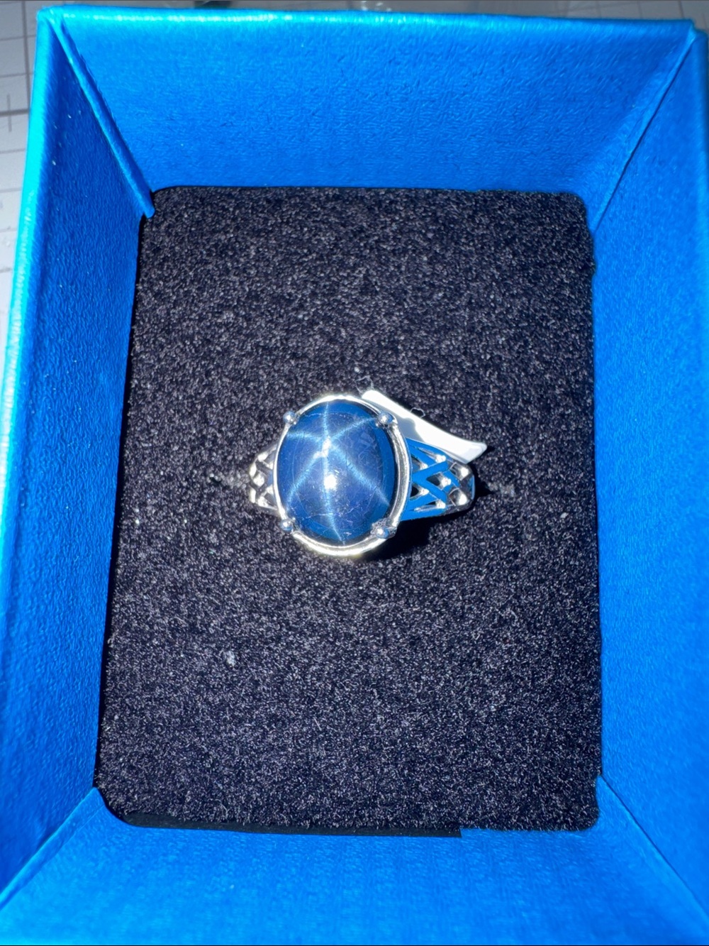 6.98CT Oval Cabochon Blue Star Sapphire Sterling Silver Solitaire Ring Size 8